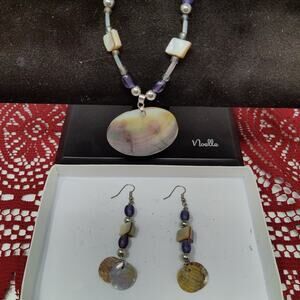 Abalone Shell Pendant Natural Necklace Earrings Beach Coastal Ocean Handmade Vtg